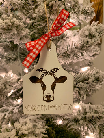 Merry Christmas Heifers Cow Tag Christmas Ornament