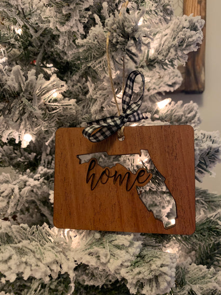 State Cutout “Home” Christmas Ornament