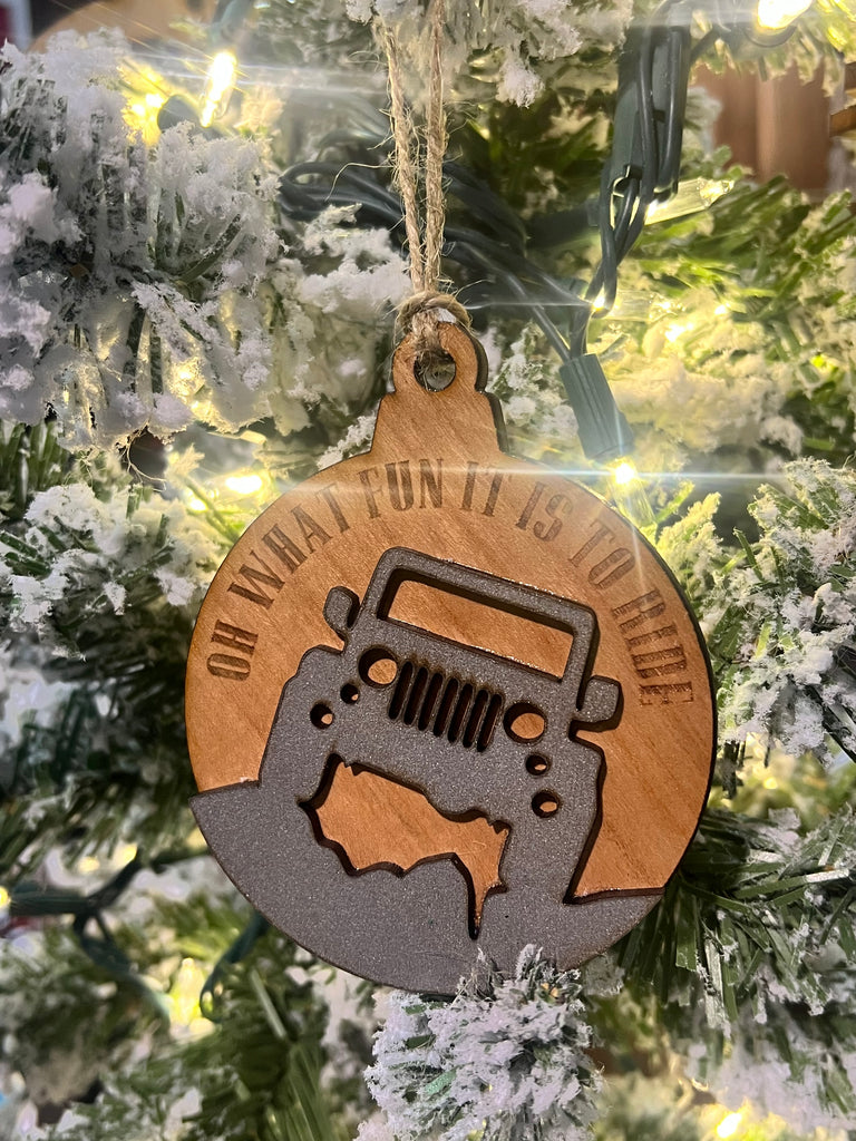 Oh What Fun it is to Ride Jeep Ornament