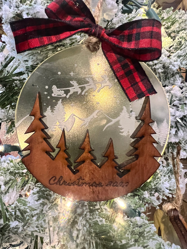 Santa’s Sleigh in the Mountains Christmas Ornament 2022